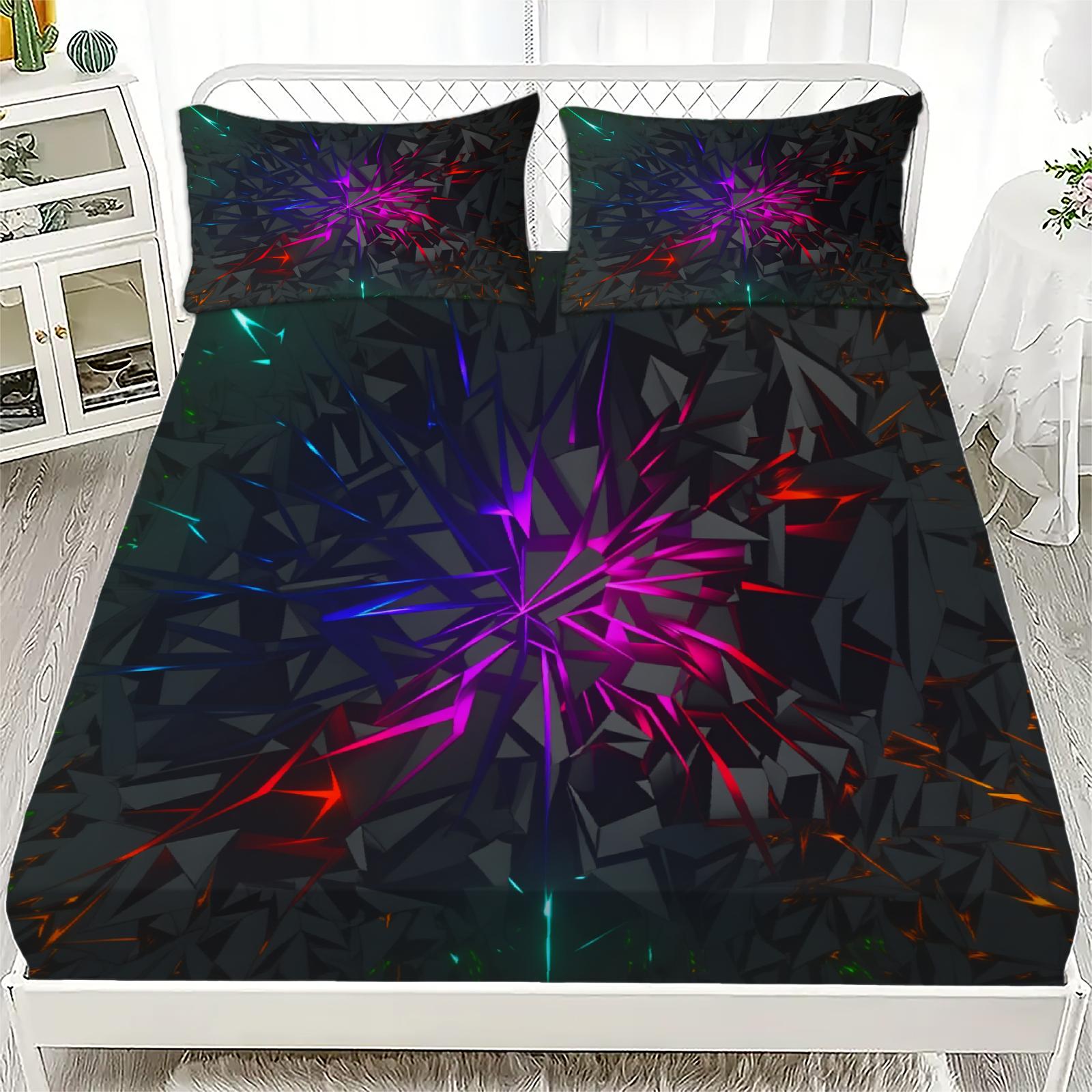 3pcs Skull Rose Flat Sheet 3D Printed Gothic Skull With Purple Roses Fitted Sheet Sets With Pillowcases No Filling Cool Visual EU SK(260x220cm)