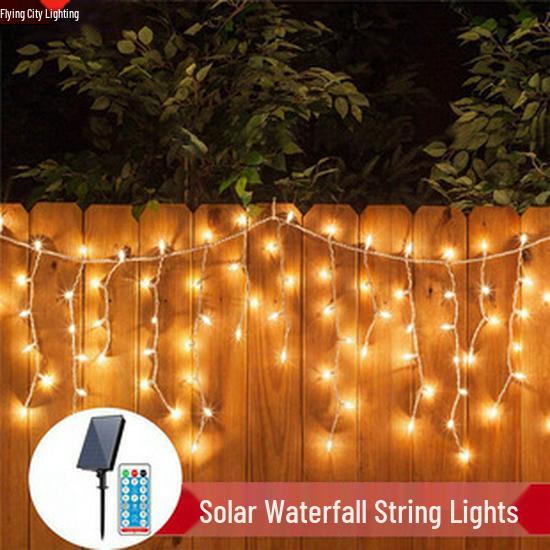 LED Solar Santa Pentagram Waterfall String Lights - Copper Wire Star Fairy Lights for Christmas Tree & Courtyard Decorations