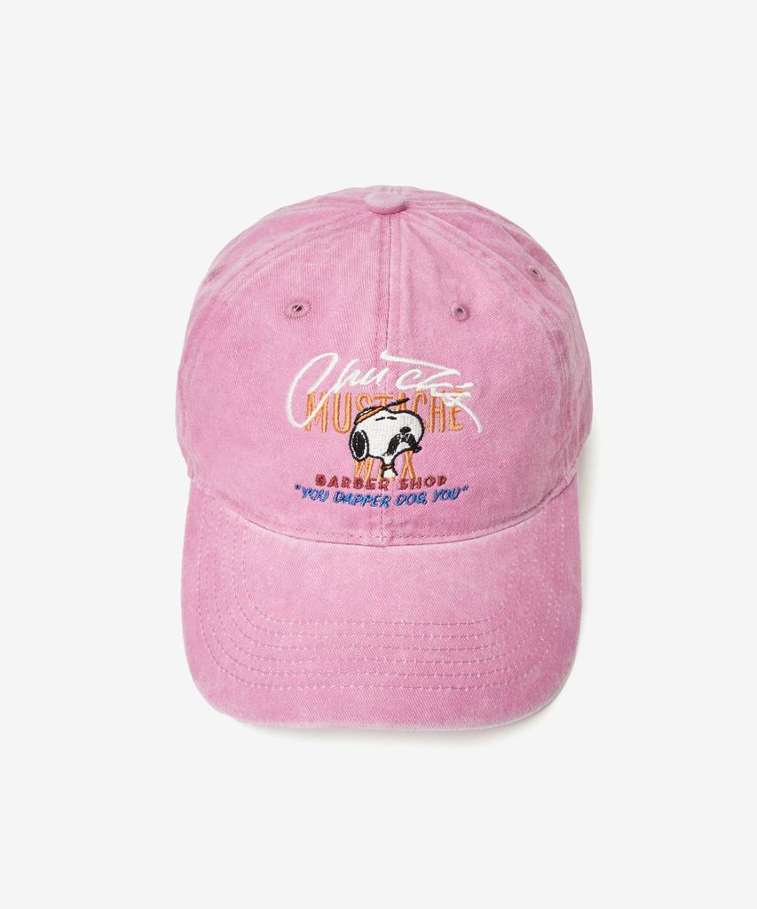 VTWO Mustache Snoopy Stone Washed Ball Cap (Pink)