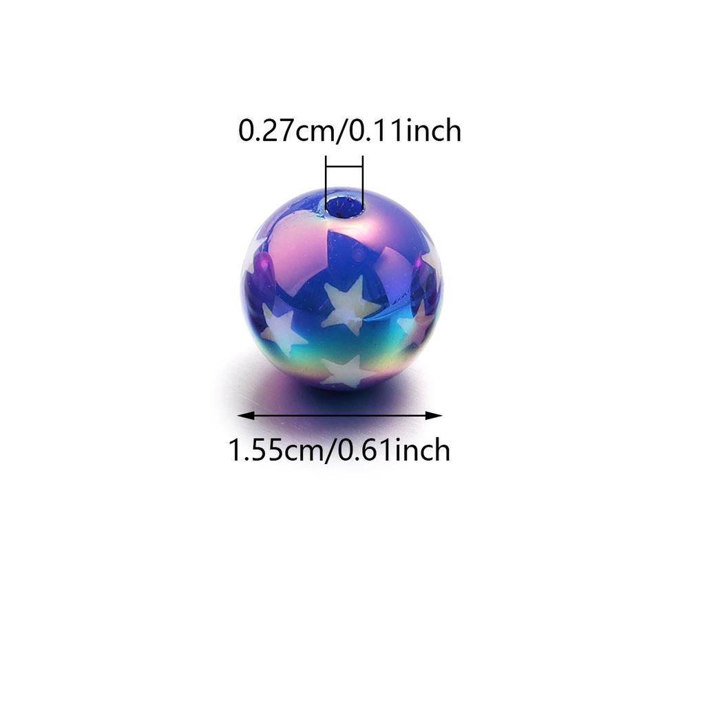 10Pcs 15.5mm Acrylic Plated UV Colored Beads Stripes Star Printed Loose Round Beads For DIY Phone Chain Jewelry Accessories