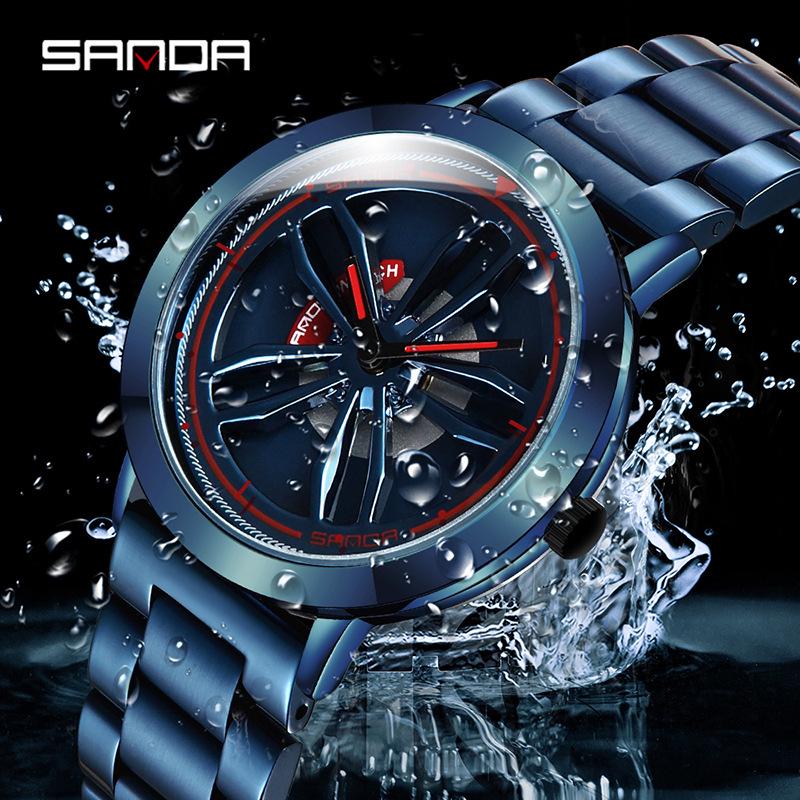 Sanda Time to Shine Wheel Series Men's Waterproof Quartz Wristwatch with Creative Hollow Design