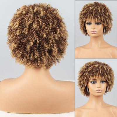 Parrucca riccia crespa bionda corta Ombre da donna afro Parrucca corta moda donna africana riccia naturale in fibra sintetica