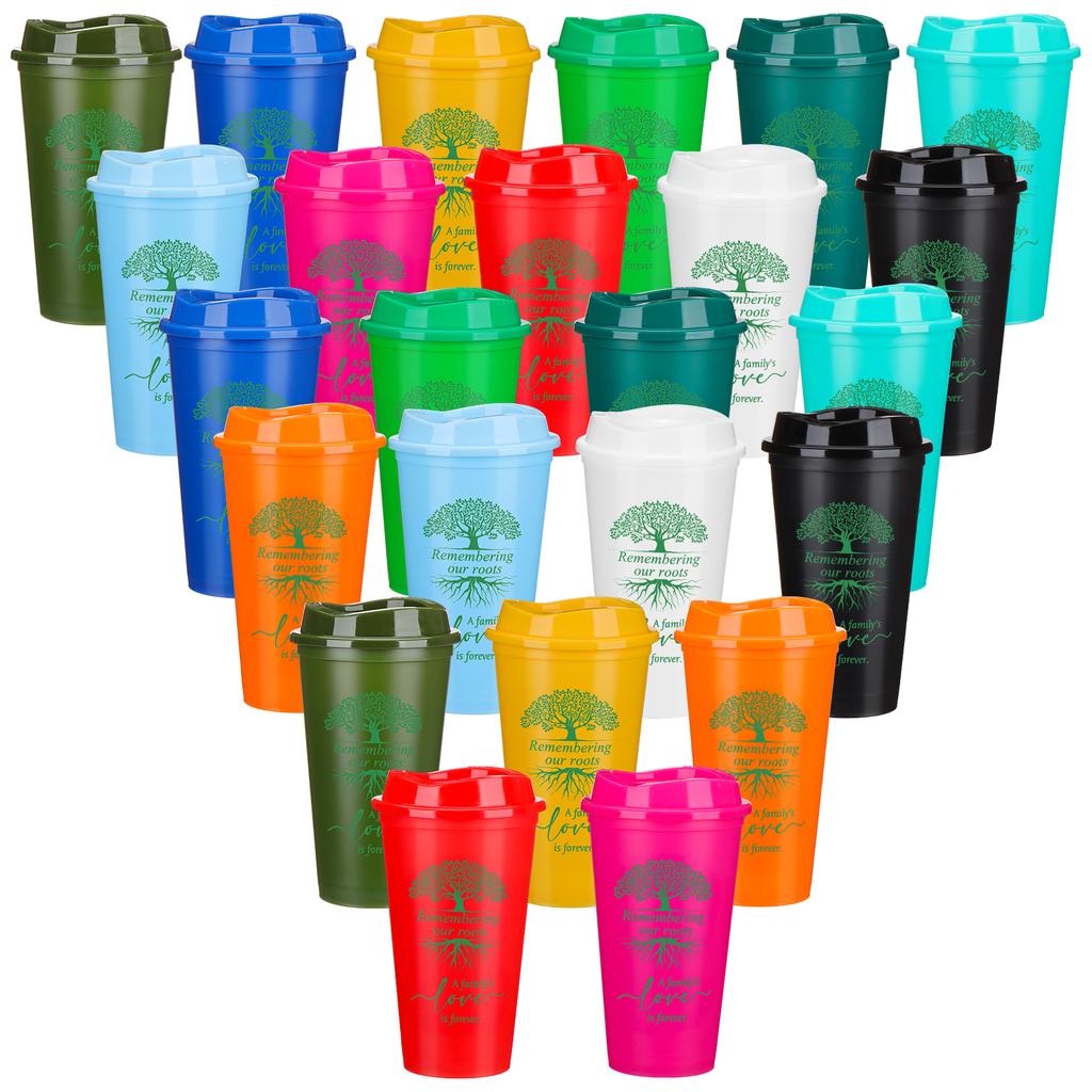 24 Pcs Family Reunion Favors 16 Oz Coffee Plastic Cups Bulk With Family Tree Pattern Reusable Drinking Tumblers For Gathering Pa