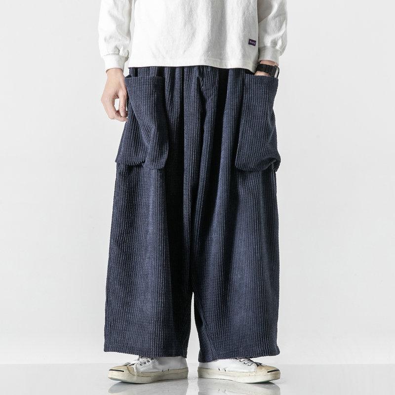 Autumn Winter New Corduroy Casual Pants Men Solid Color Loose Wide Leg Pants Straight Harem Trousers Streetwear Sweatpants Plus Size