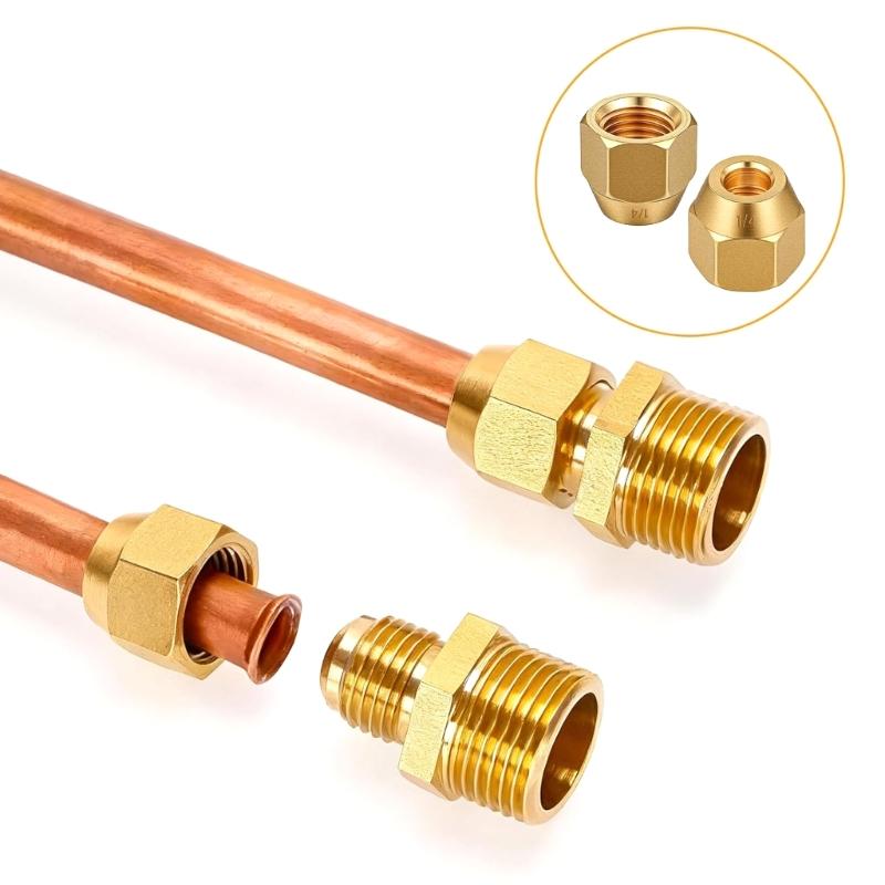10Pcs Brass Flares Nuts Copper Pipe Extension Joint Connectors Replacement Flares Tube Fittings Easy To Installation