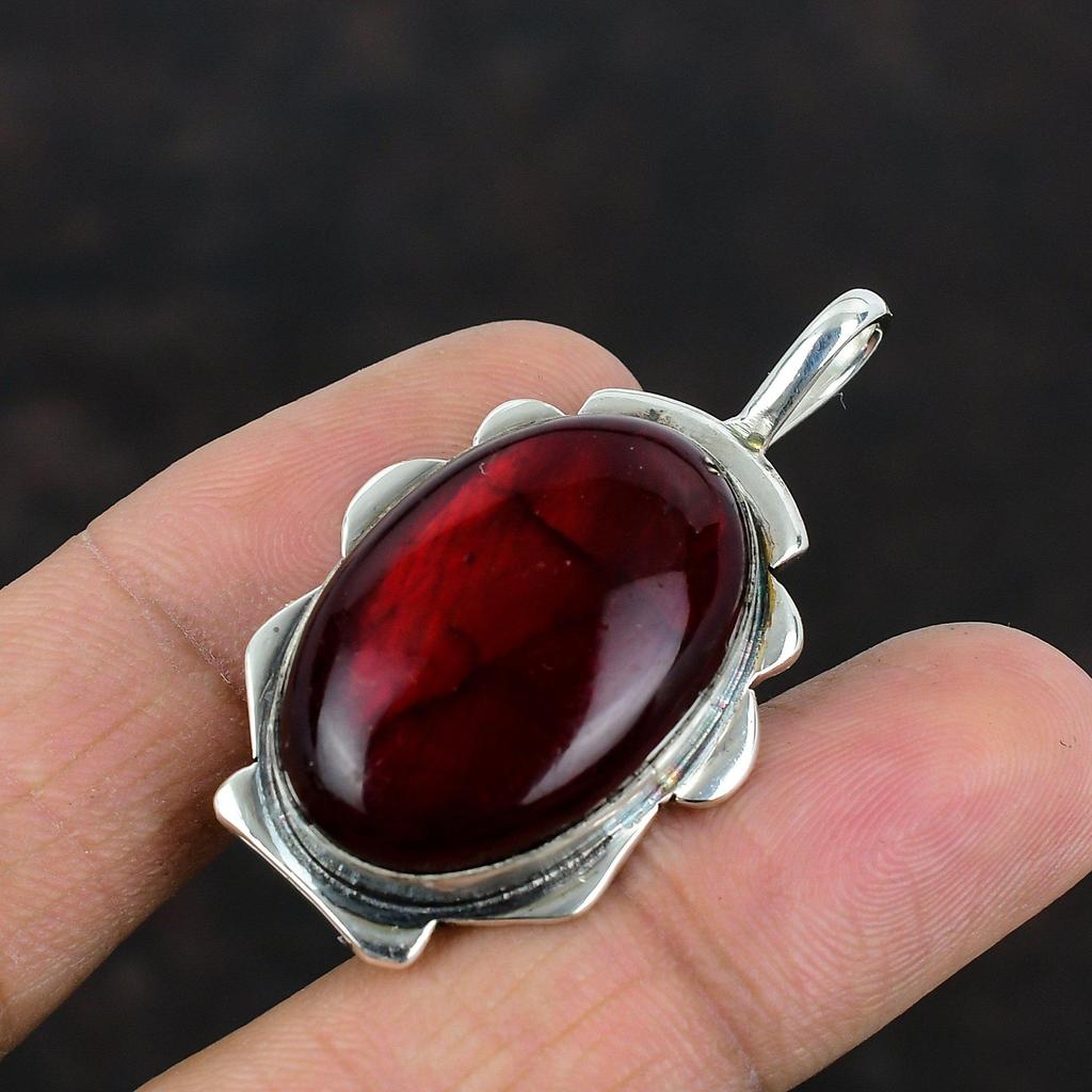 Red Fire Labradorite Gemstone Pendant Dainty Pendant 925 Sterling Silver Pendant Handmade Jewelry Anniversary Gift For Him Stylish Pendant