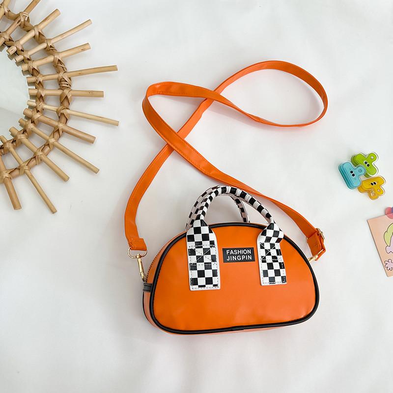 Adorable Little Girls Color Block Handbag Chic Pu Leather Kids Crossbody Bag For All Occasions оранжевый