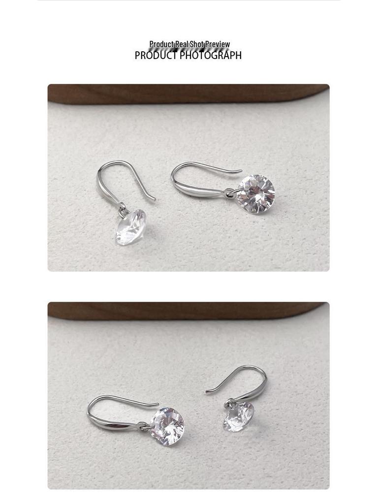 Korean-Style S925 Sterling Silver Earrings with Cubic Zirconia and Raw Stone - Simple, Fashionable, Personalized Design