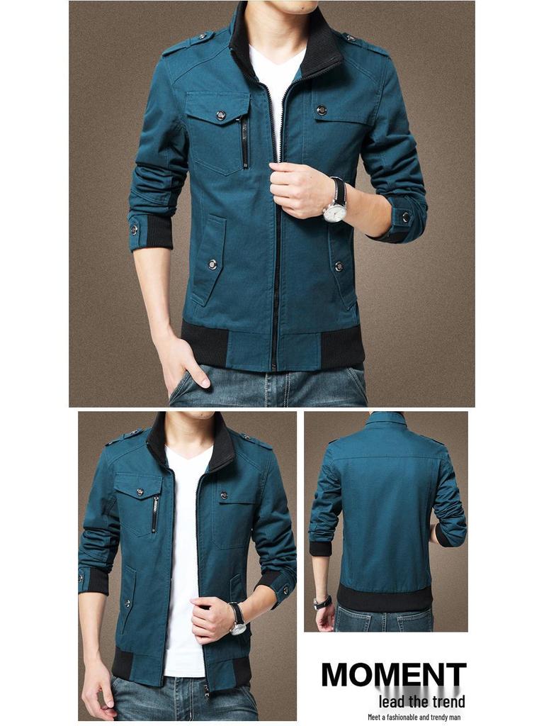 Men's Washed Cotton Stand Collar Jacket - Youth Style Outerwear