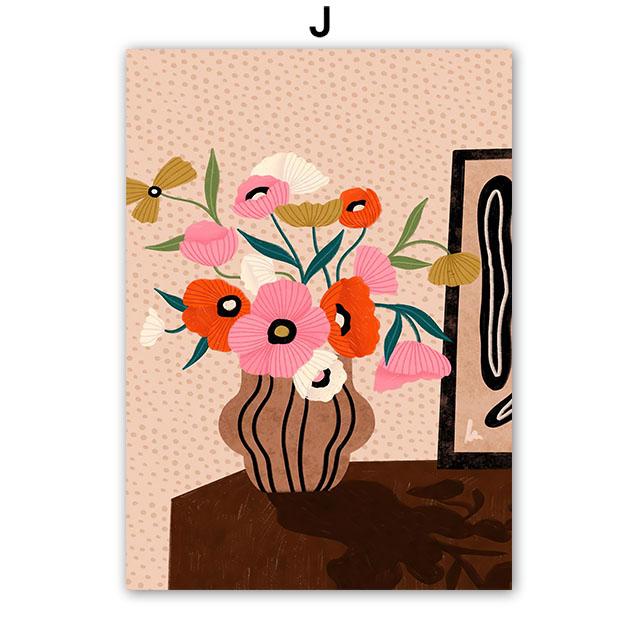 Boho Mode Mädchen Blumenvase Illustration Wandkunst Leinwandmalerei Abstraktes Poster und Drucke Bilder für Wohnzimmerdekor