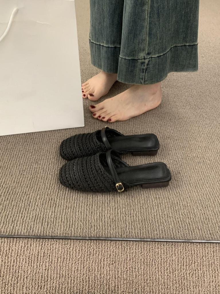 Breathable Woven Bag Head Half Slippers, Women's Summer Wear Is Not Tired, Flat Feet and One Pedal Lazy Cool Slippers