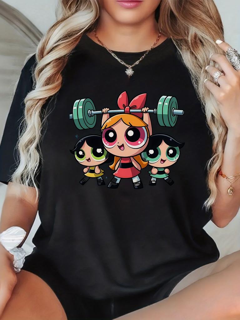 Mädchen Super Kraftvolles Bluse Training Harajuku Kurzarm Lässig Damen T-Shirt Kleidung Street Tops T-Shirts Ästhetische Kleidung