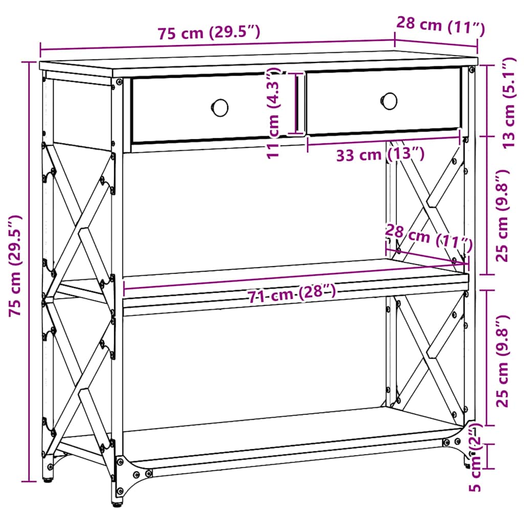 Console Table Reclaimed Wood 75 x 28 x 75 cm Plywood and Metal