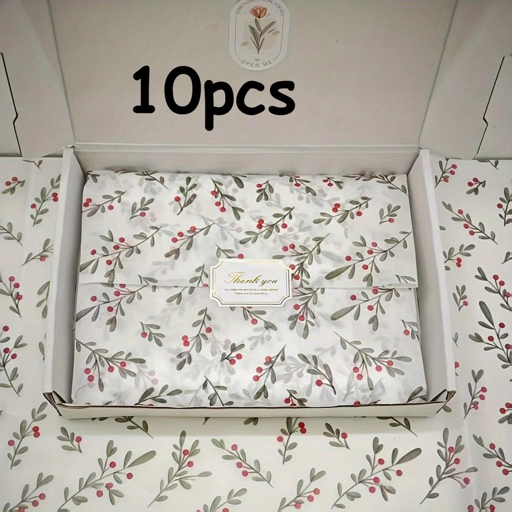 30pcs/10pcs Holly, Berry Thin Paper, Wax-Coated Gift Wrapping, Party Favor Packaging for Christmas, Thanksgiving, Birthdays
