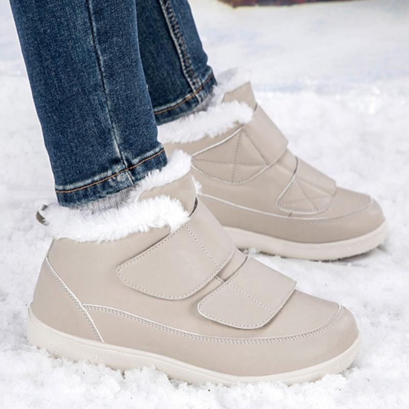 Women Snow Boots Hook‑and‑Loop Men Warm Short Booties Waterproof Non‑Slip Winter Cotton Shoes for Outdoor Walking Big Size 36-47