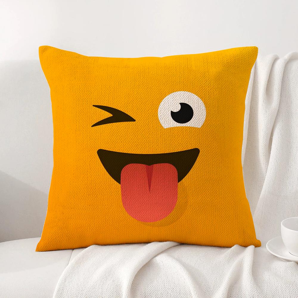 Funny Emoji Cushion Cover Summer Coolness Linen Fabric Double-Sided Printing Pillow Case Sofa Home Decor Gift
