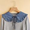 Women's Washed Denim Shawl Collar with Pleated Lace and Fashionable Fake Collar