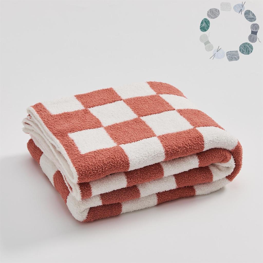 Retro Large Checkered Velvet Knitted Throw Blanket