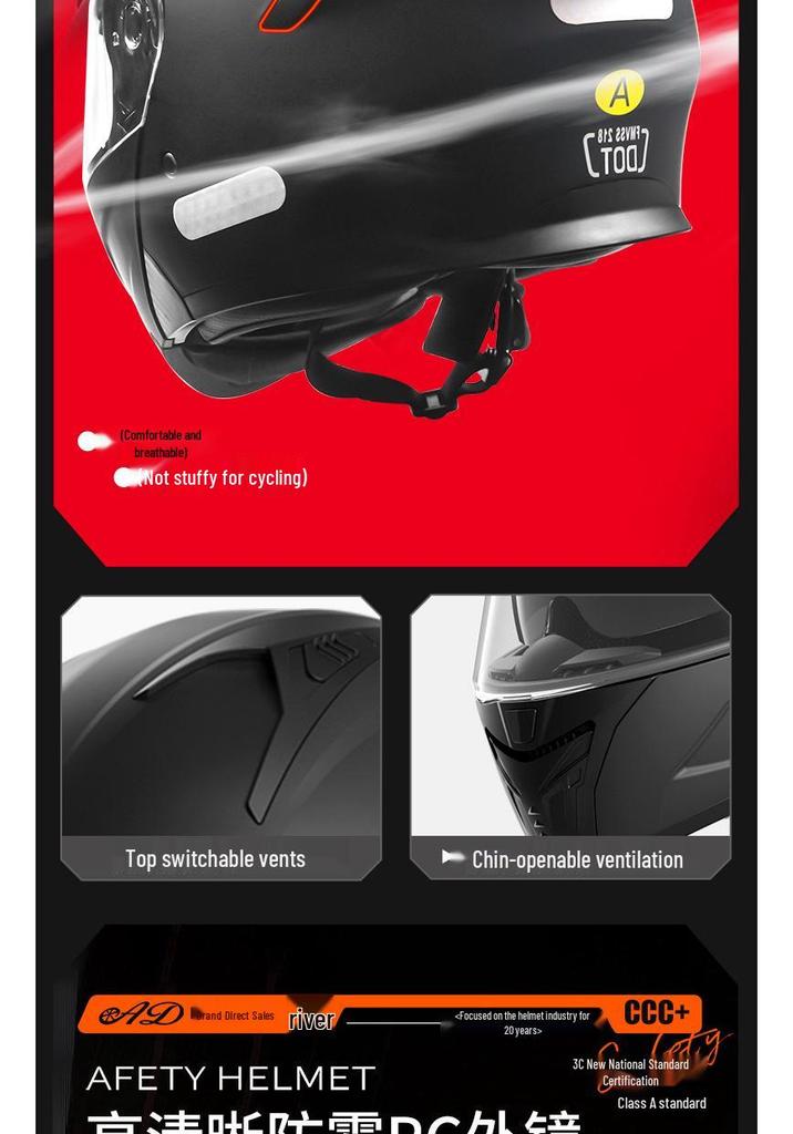 AD Unisex Full Face Motorcycle Helmet with LED Taillight, All-Season, 3C/DOT Certified, Flip-Up Design