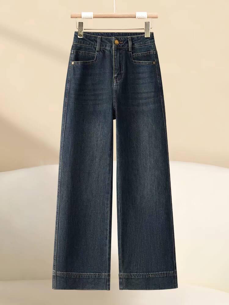 Dámské džínové džíny s vysokým pasem a širokými nohavicemi - Jaro/Podzim 2025 Trendy volné kalhoty s rovnými nohavicemi