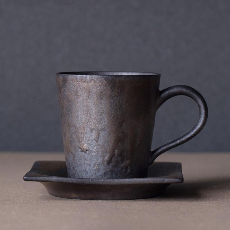 Ceramic Coffee Cup Japanese Style Cup and Saucer Set Creative Gilt Retro Mug Tea Cup Small Tray Household Water Cup with Saucer