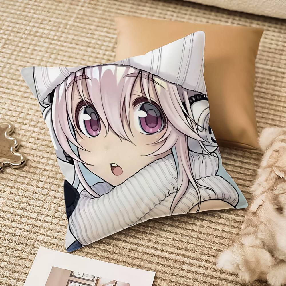 

Super Sonico Pillow Case Anti-dustmite Invisible zipper Sofa Bed 12x12Inch