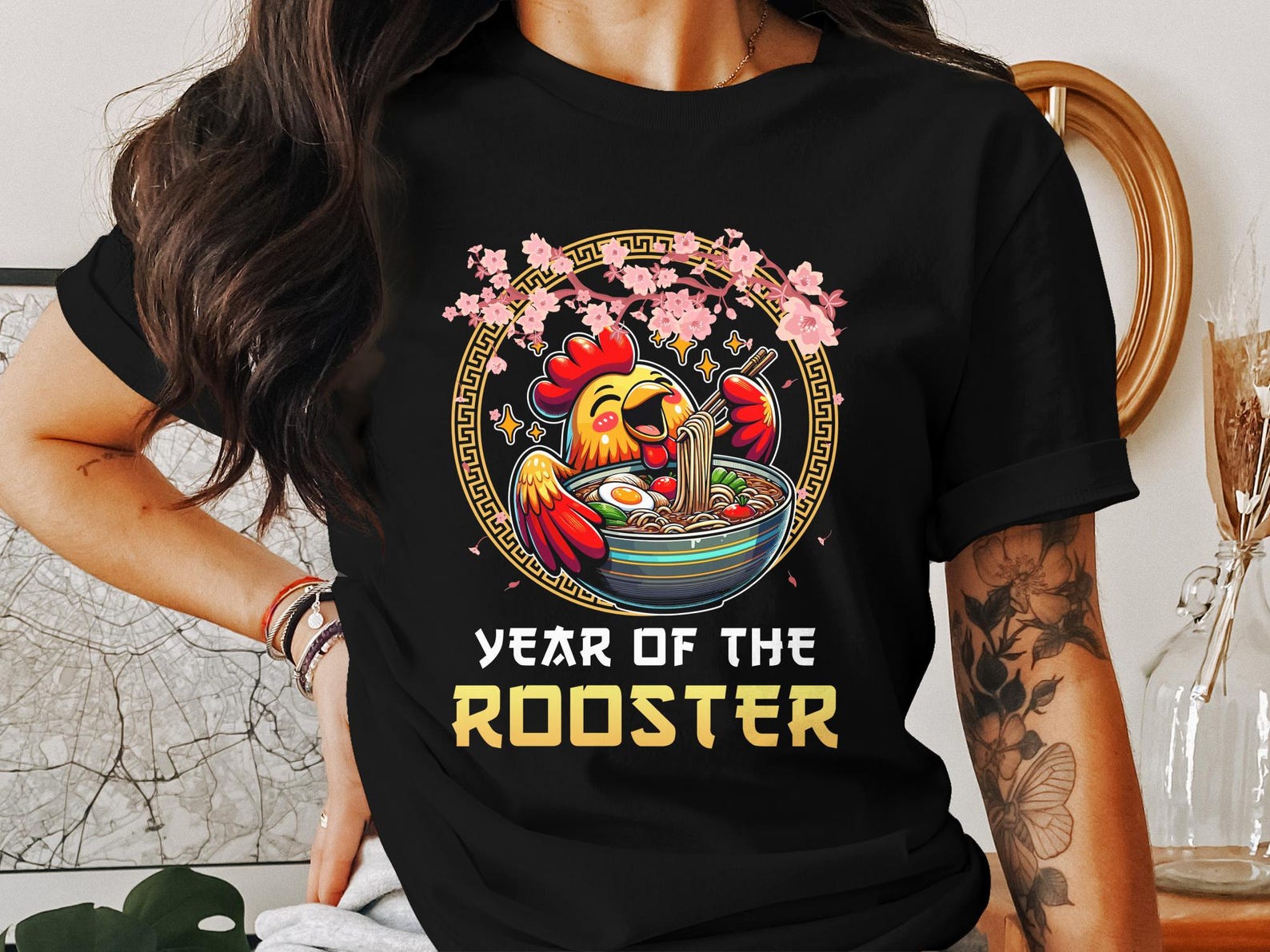 Vibrant Chinese New Year Rooster T-Shirt, Lunar New Year Celebration Tee, Fun Chinese Zodiac Rooster Design Shirt 4XL