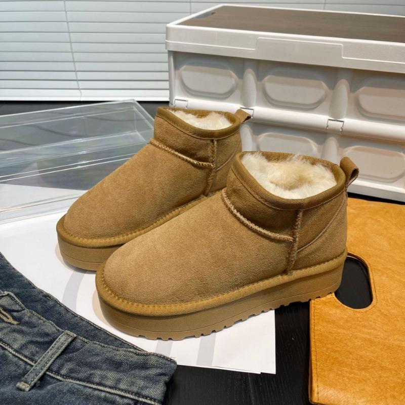 Autumn New Fur Integrated Snow Boots Women's Short Tube Autumn and Winter New Warm Short Boots Genuine Leather