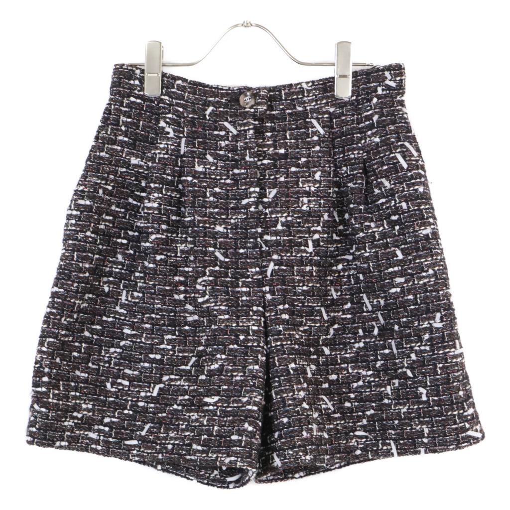 CHANEL Excellent condition, genuine Japanese domestic product P77734V69419, rhinestone COCO button tweed wide-leg shorts Bottoms 36 Dark brownUsed