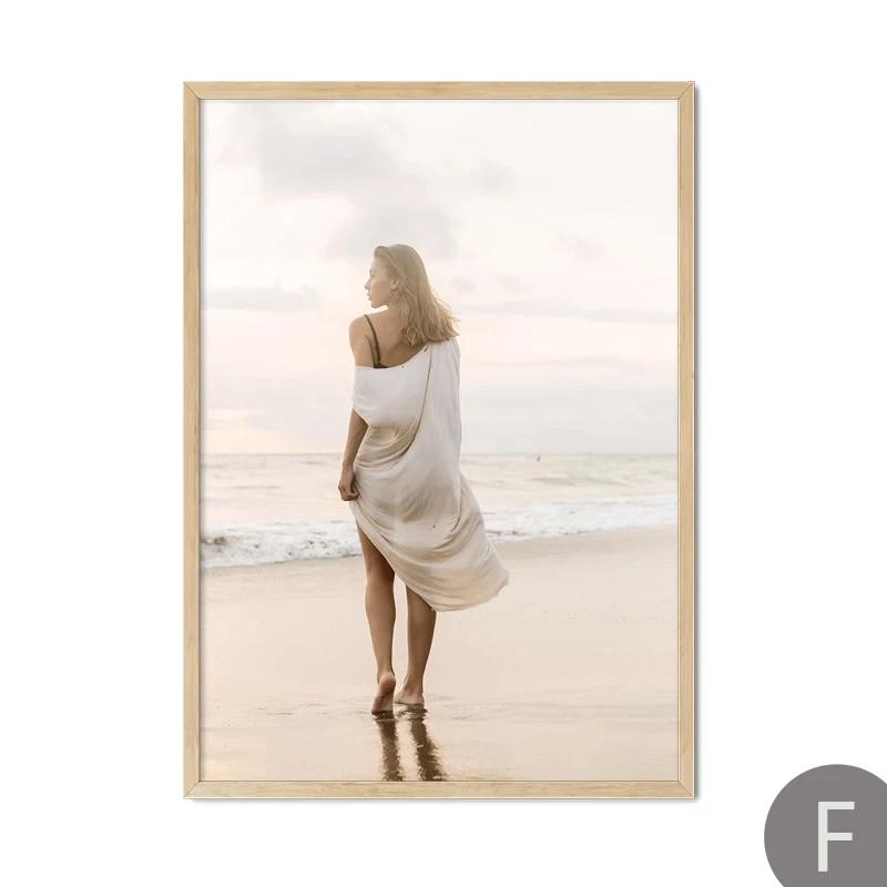 Beige Beach Girl Shell Nordic Poster, Canvas Wall Art Print, Landscape Leaf, Reed Decor, Elegant Pictures for Living Room