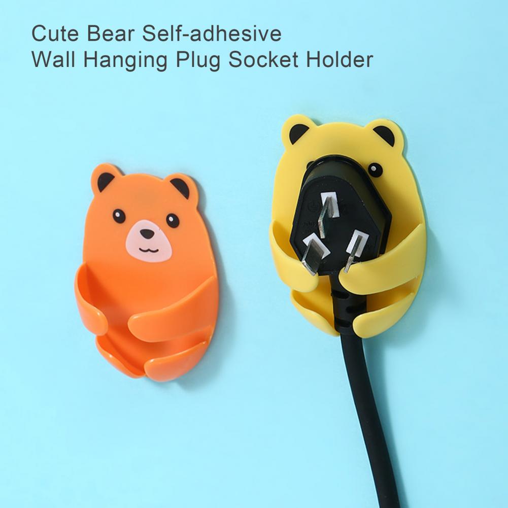 4 Stück Wandaufbewahrungshaken Bärenstecker Halterung Lochfreier Stromstecker Steckdosenhalter Küchen Versteckter Haken Wandklebehalter Badezimmer