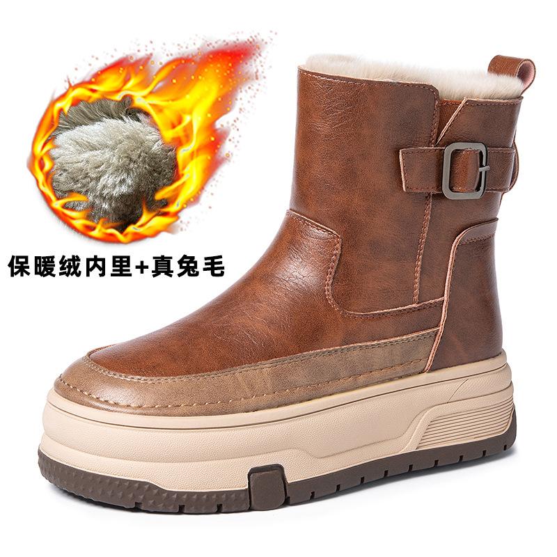 Thick-soled Snow Boots for Women, Winter Velvet Thickened Warm Casual Martin Boots for Women, Large Cotton Shoes