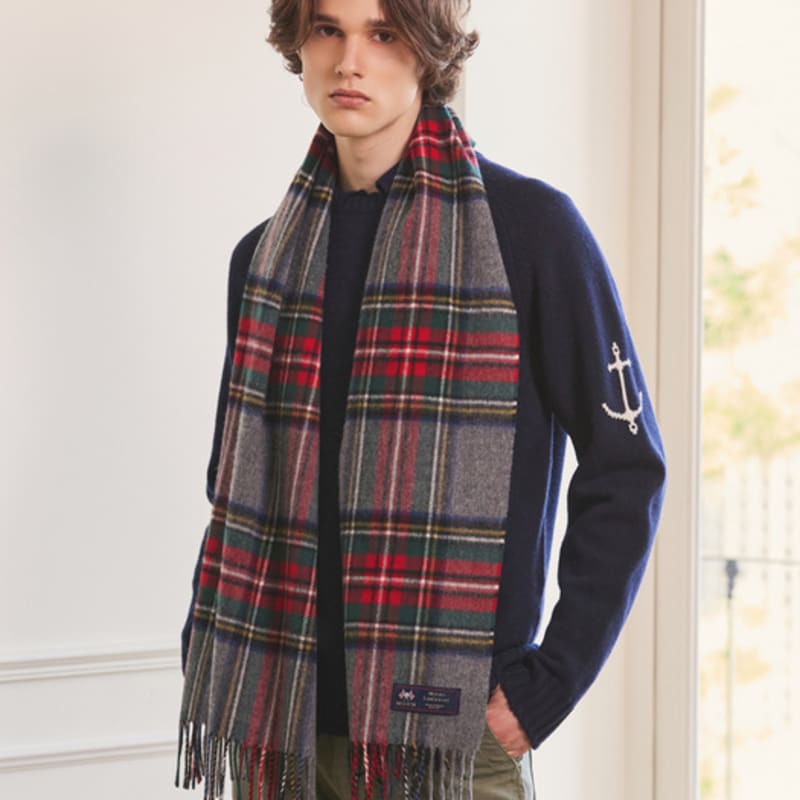 ABRAHAM MOON Merino Wool Shawl Muffler 50cm - New Grey Stuart