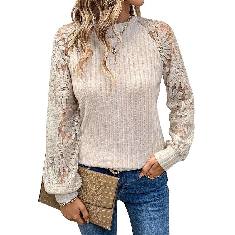 Women's Crew Neck Knitwear, Color-Block, Long Sleeve