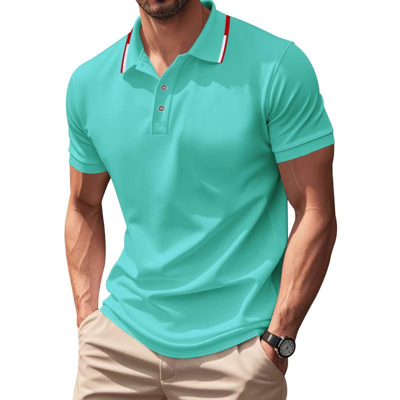 

Men s Short Sleeve Polo Shirt Summer Men Solid Color Lapel Collar Tops Tees Male Quick-Dry Breathable Lightweight Tshirts XXL озеро синього кольору