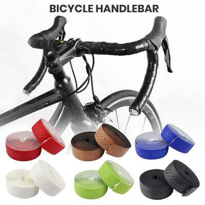 Bicycle Handlebar Tape Faux Leather Self-adhesive Anti-slip Shockproof Sweat Absorption Bike Handle Wrap Straps