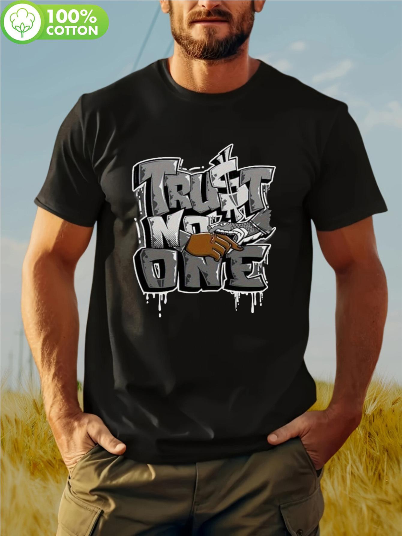 

Plus Size Men & WoTrust No One Graphic T-shirt - 100% Cotton Relaxed Fit Short Sleeve Tee with Distressed Graffiti Print XXXXL