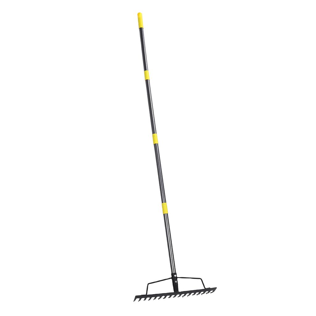 16 Tines Garden Rake Metal Heavy Duty Multifunctional Bow Rake for Leveling Soil Clearing Weeds Thatch