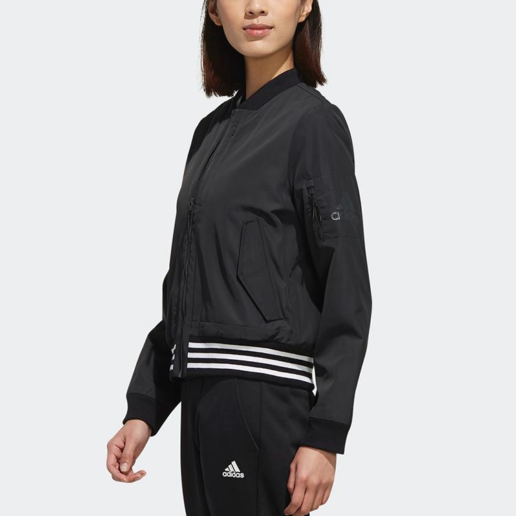 Adidas Casual Sports Stand Collar Woven Bomber Jacket Women Jackets Black FI9284
