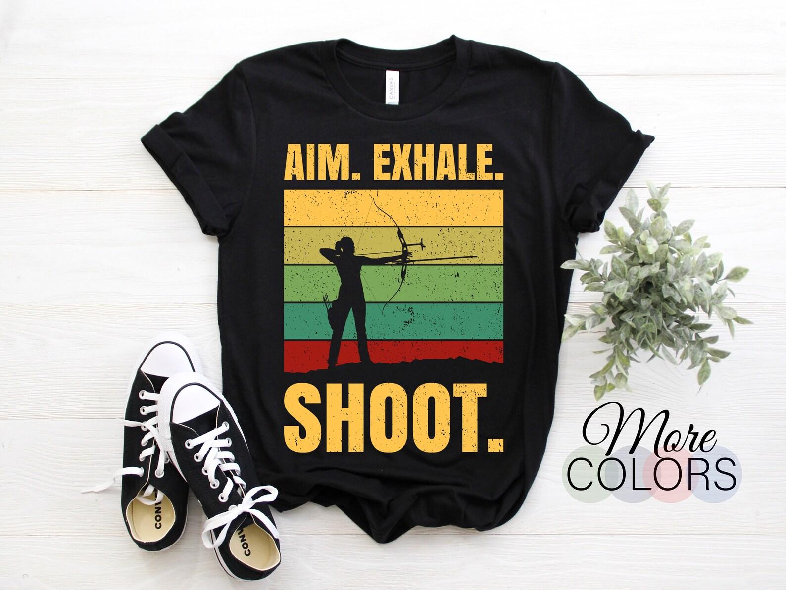 Archery Girl Vintage Aim Exhale Shoot Archer Gift Outfit, Arrow Bow Sport Lover Present T-Shirt, Bowman, Shooting Competition Team, Dad Mom, 100