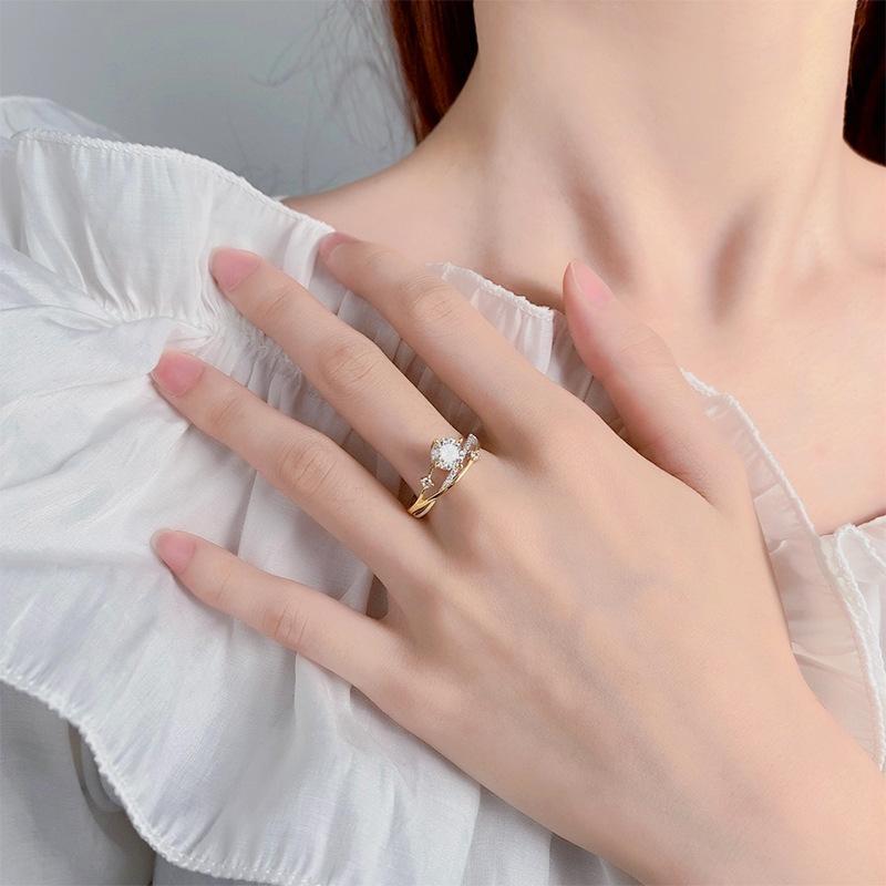 Trumium Moissanite Rings for Women Star Trail Band 925 Sterling Sliver Engagement Ring with Certificate Gold Plated