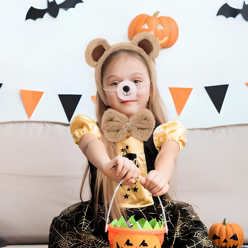 Alipis Bear Costume Set for Kids, Includes Plush Headband, Ears, Nose, Tail, and Bow Tie, Perfect for Halloween and Parties