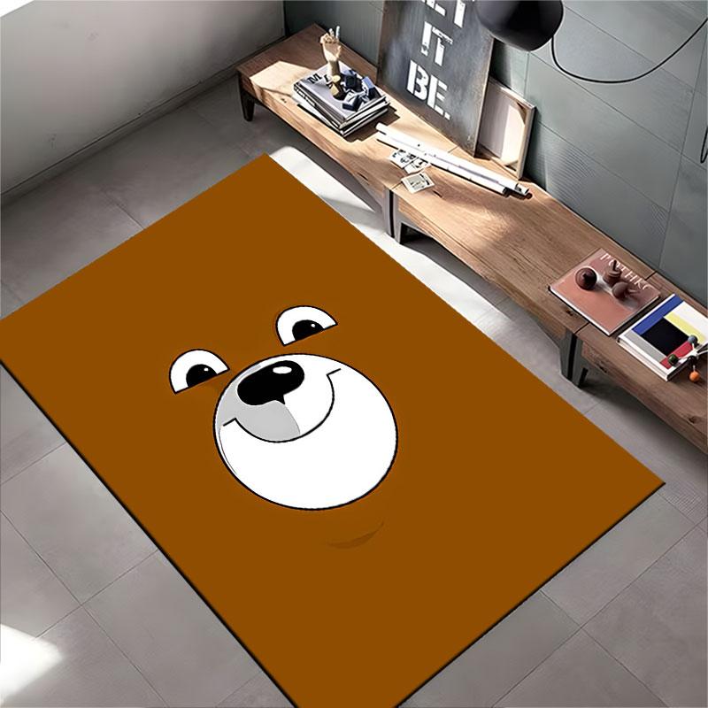Cartoon Bear Face Brown Carpet suitable as a non-slip mat for the living room or bedroom sofa