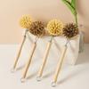 Bamboo Dish Brush Long Handle Medium-Hard Bristles Ergonomic Natural Dish Scrubber with 2 Replacement