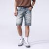 New Summer American Casual Denim Shorts Retro Straight Mid-tie Ripped Five-point Pants