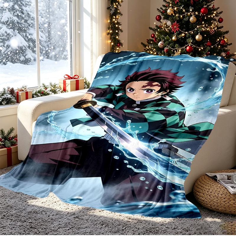 Demon Slayer Pattern Blanket for Home Decoration, Bed, Sofa, Car Travel, Camping, Suitable for All Seasons, Birthday Christmas Gift