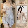 Large size summer ice silk V-neck lace suspender shorts thin girl small chest sexy loungewear