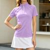 Women's Casual Short Sleeve Zip Up Collar Top with Side Pockets