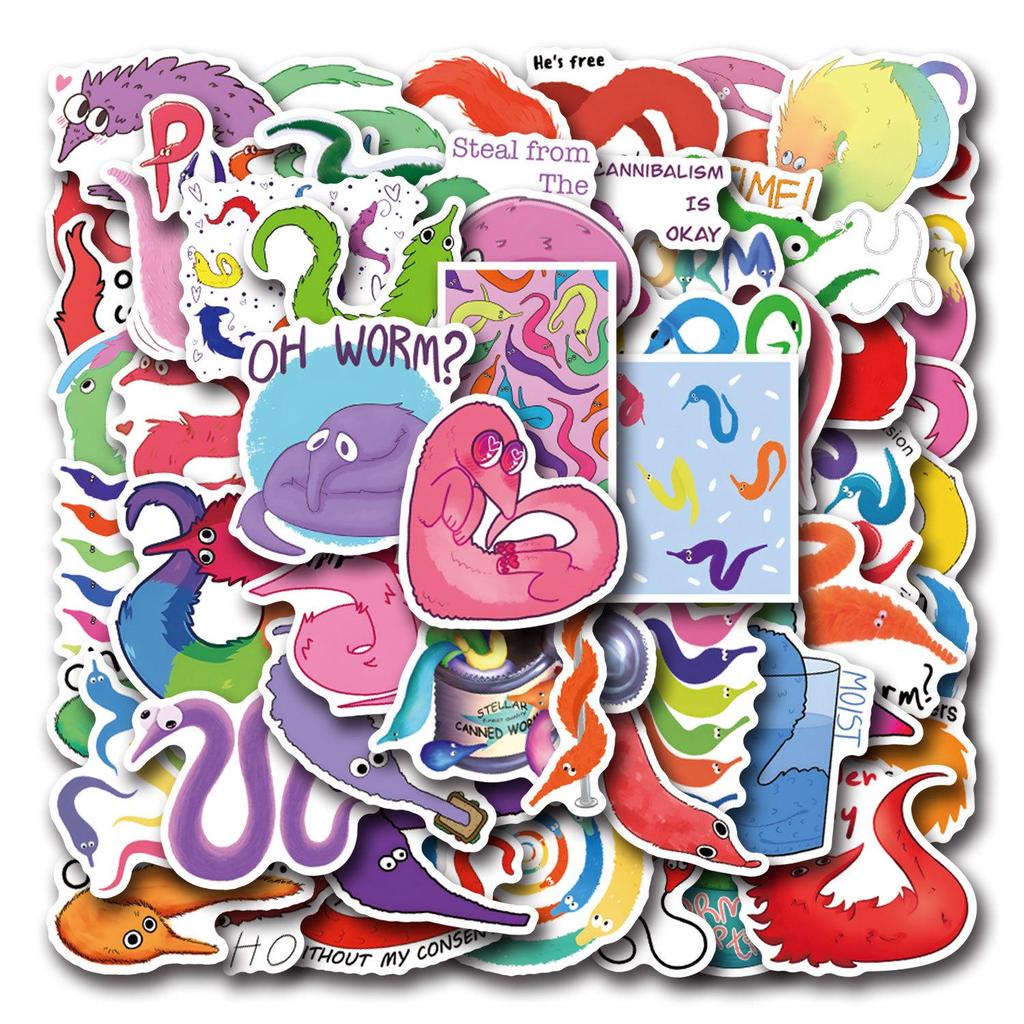 55 New Style Worm Graffiti Stickers for Suitcases, Laptops, and Cars - Cartoon Collection