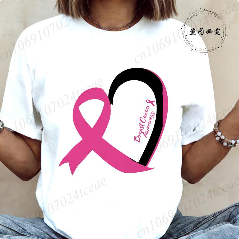 T-shirt a maniche corte da donna Maglietta Consapevolezza Cancro al Seno Nastro Rosa Maglietta con Stampa Abbigliamento Donna T Shirt Harajuku